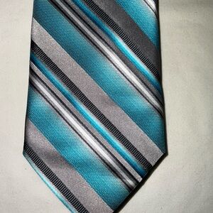 Apt 9 Men’s Darby Stripe Neck Tie. Primary colors are aqua and silver. NWT